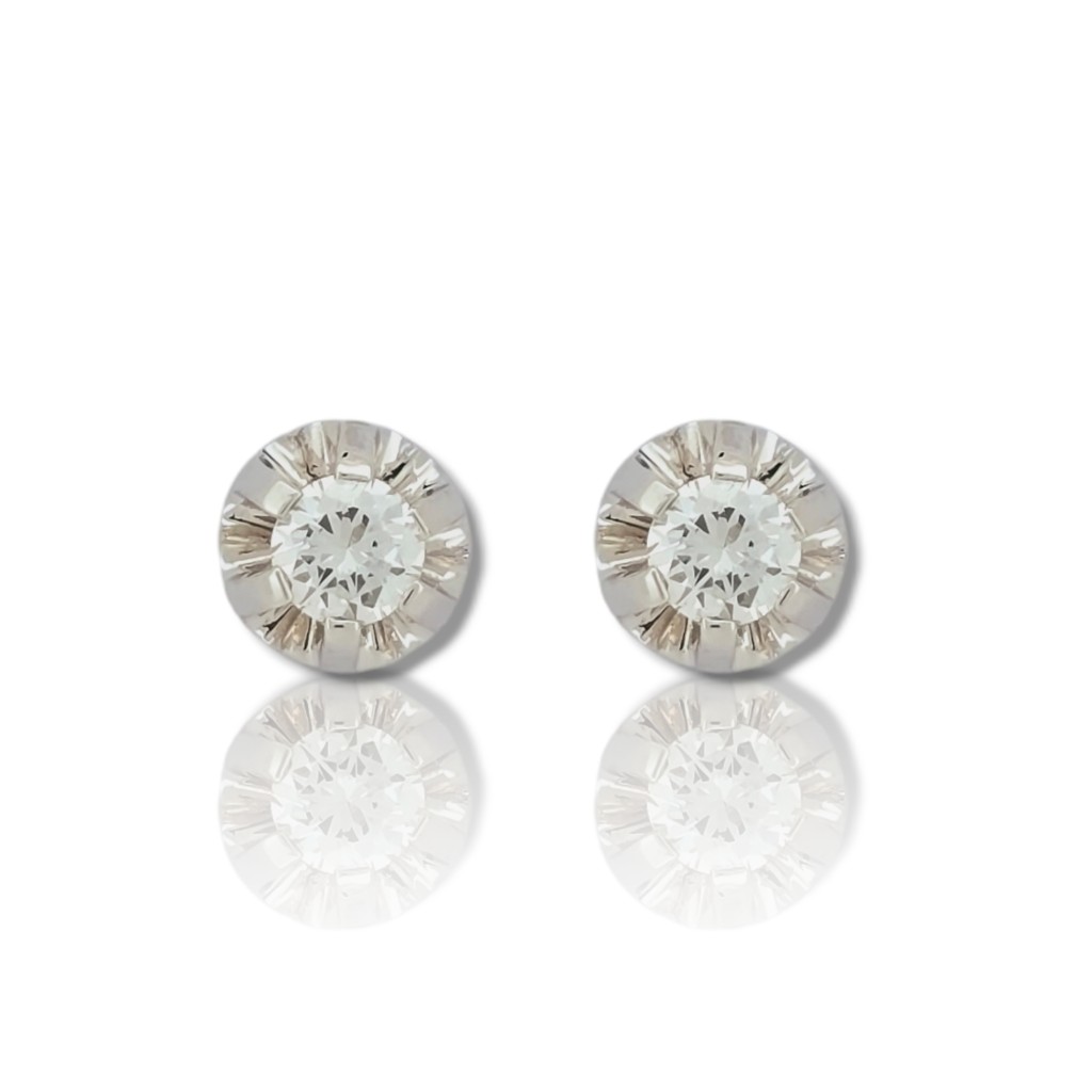 White gold single stone earrings 18k with diamonds  (code T2220)